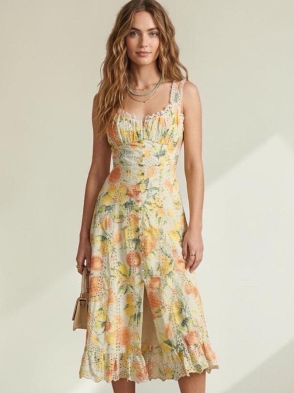 Anthropology ruffle eyelet lace midi dress. Size XS. NWT